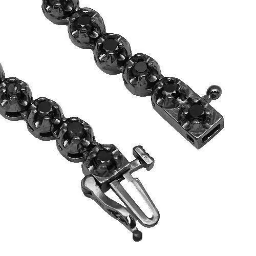 10k Gold Black Rhodium Mens Black Diamond Tennis Chain 14.80 Ctw