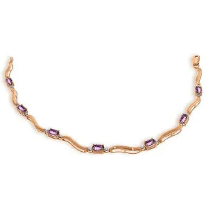 14K Solid Rose Gold Tennis Bracelet w/ Diamonds & Amethyst