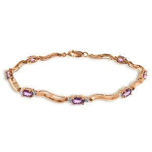 14K Solid Rose Gold Tennis Bracelet w/ Diamonds & Amethyst