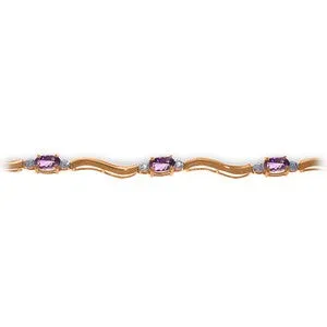 14K Solid Rose Gold Tennis Bracelet w/ Diamonds & Amethyst