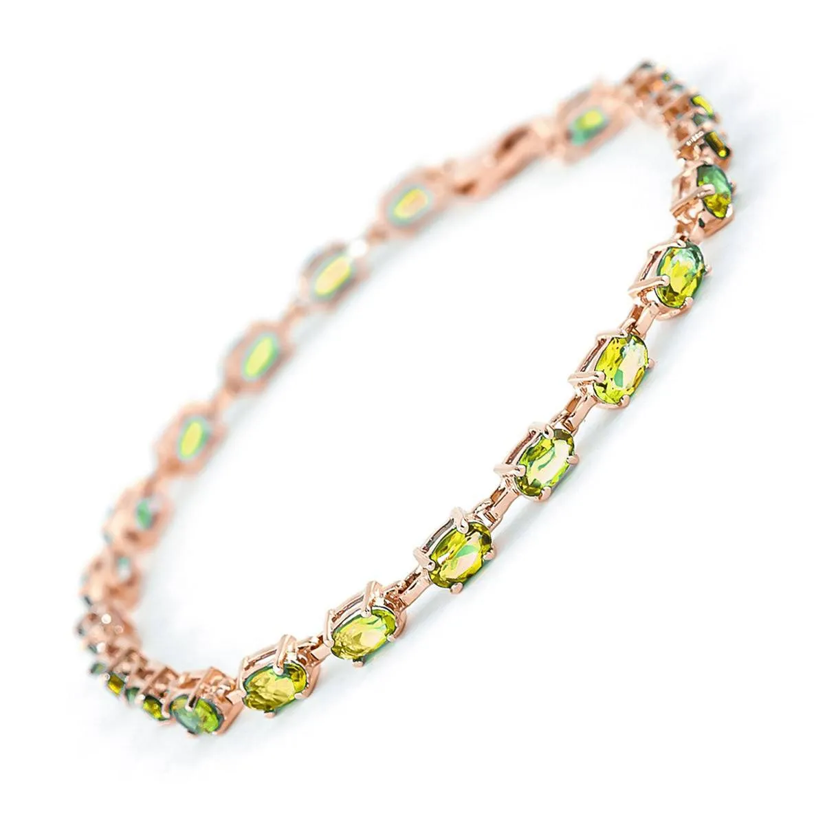 14K Solid Rose Gold Tennis Bracelet w/ Peridots