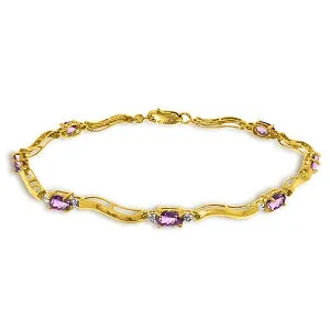 2.16 Carat 14K Solid Yellow Gold Tennis Bracelet Diamond Amethyst