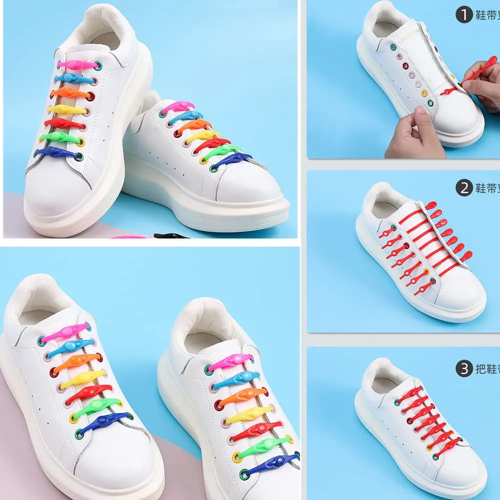 36 Pcs No Tie Shoelaces for Kids and Adults Lazy Elastic Shoelaces Tie Free Elastic Laces Multicolor for Sneaker Boots Board Shoes and Casual Shoes, 12cm