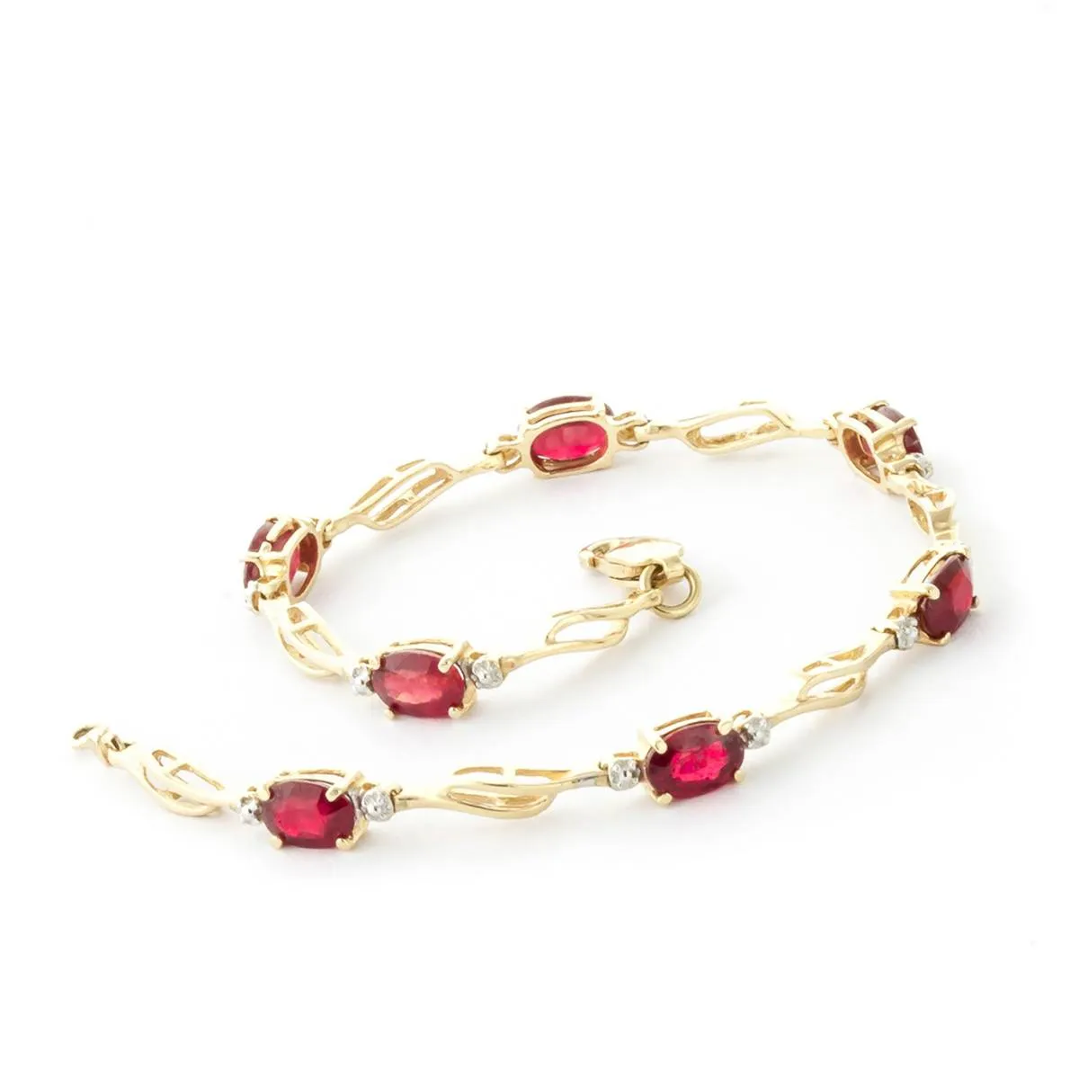 4.21 Carat 14K Solid Yellow Gold Tennis Bracelet Ruby Diamond