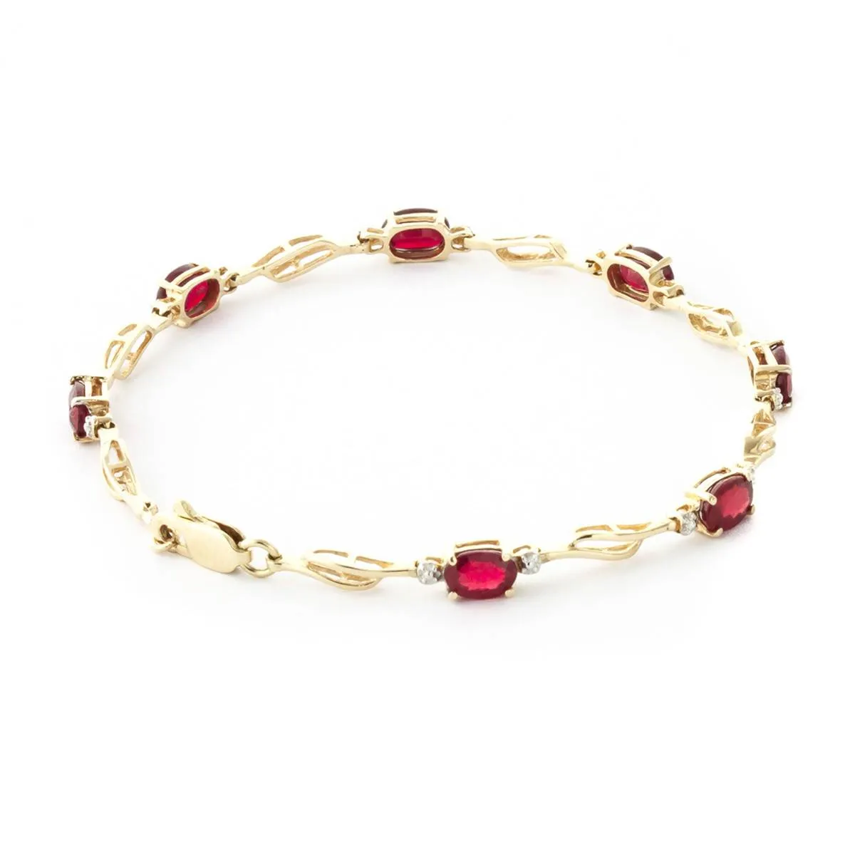 4.21 Carat 14K Solid Yellow Gold Tennis Bracelet Ruby Diamond