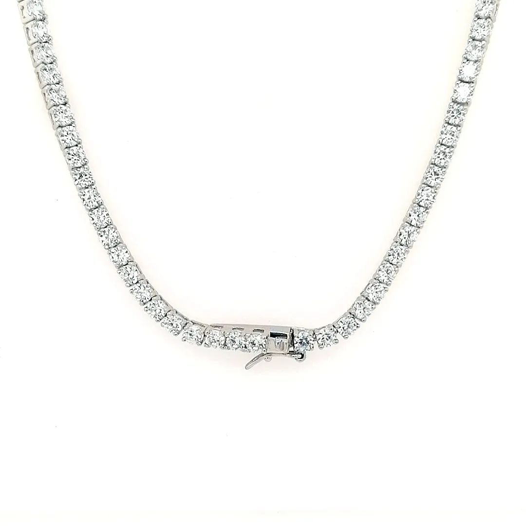 45cm Rhodium Plated Sterling Silver Tennis Necklace