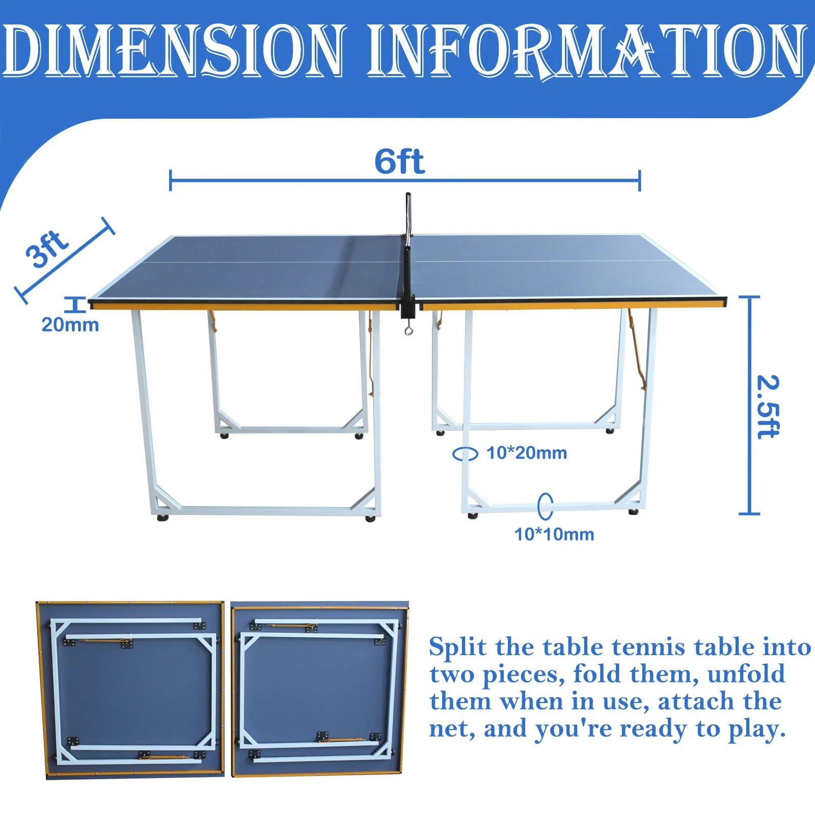 6ft Mid-Size Foldable Table Tennis Table