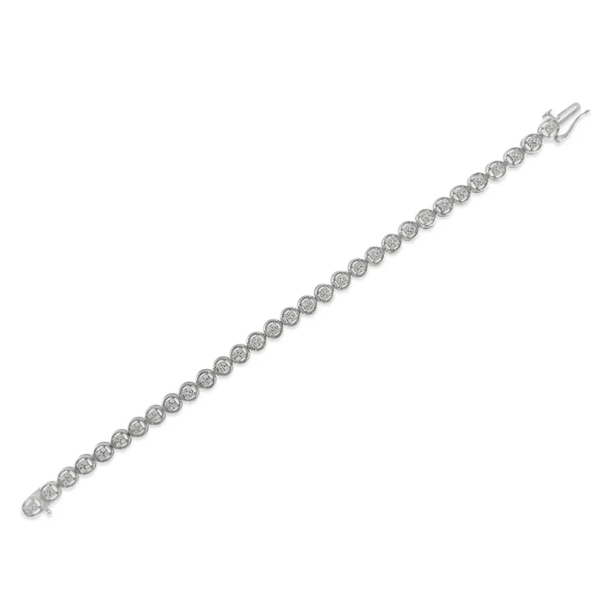 .925 Sterling Silver 1-1/3 Cttw Diamond 7" Open Circle Wheel Link Tennis Bracelet (I-J Color, I2-I3 Clarity)