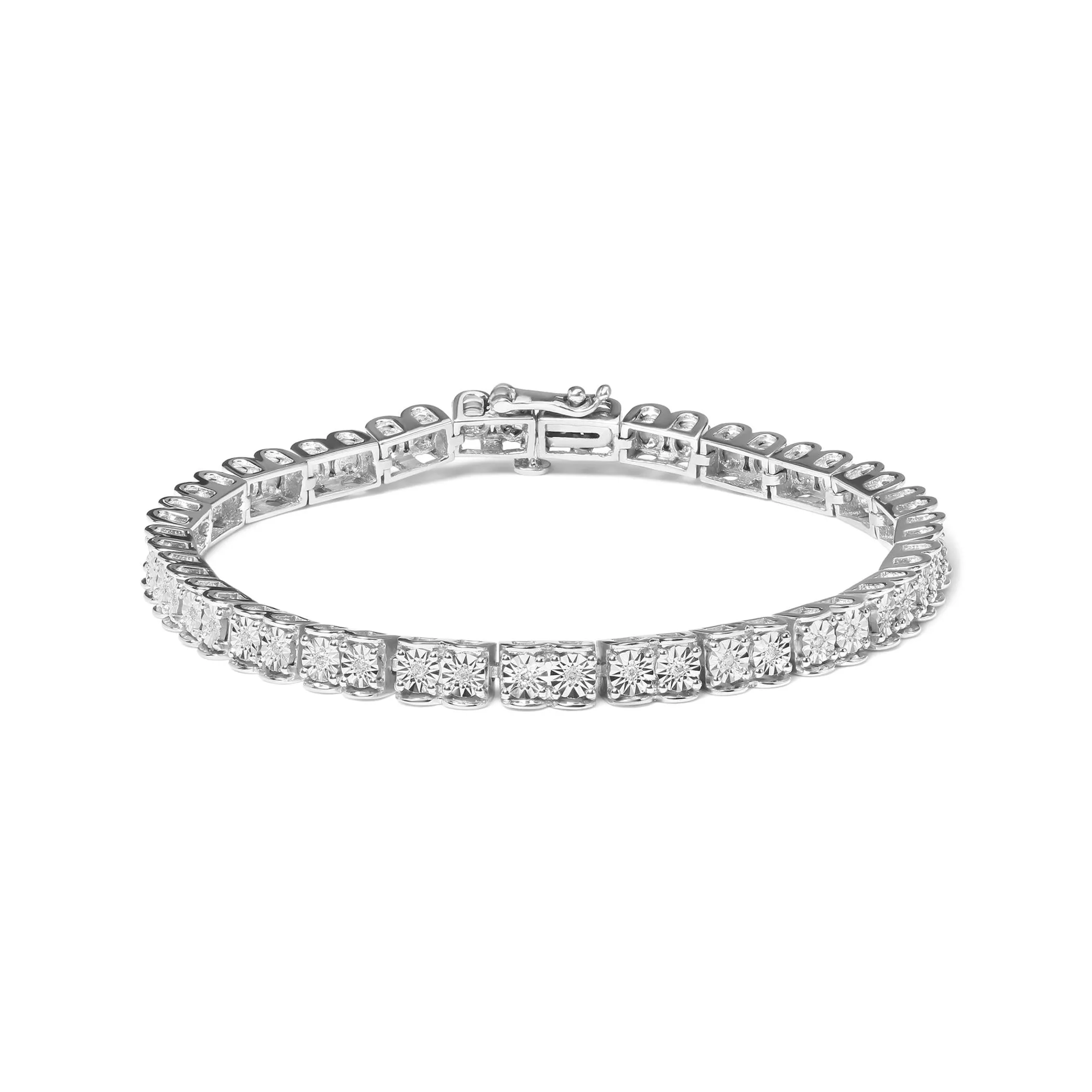 .925 Sterling Silver 1/10 Cttw Miracle Set Diamond Double Box Link Tennis Bracelet (I-J Color, I2-I3 Clarity) - Size 7.25"