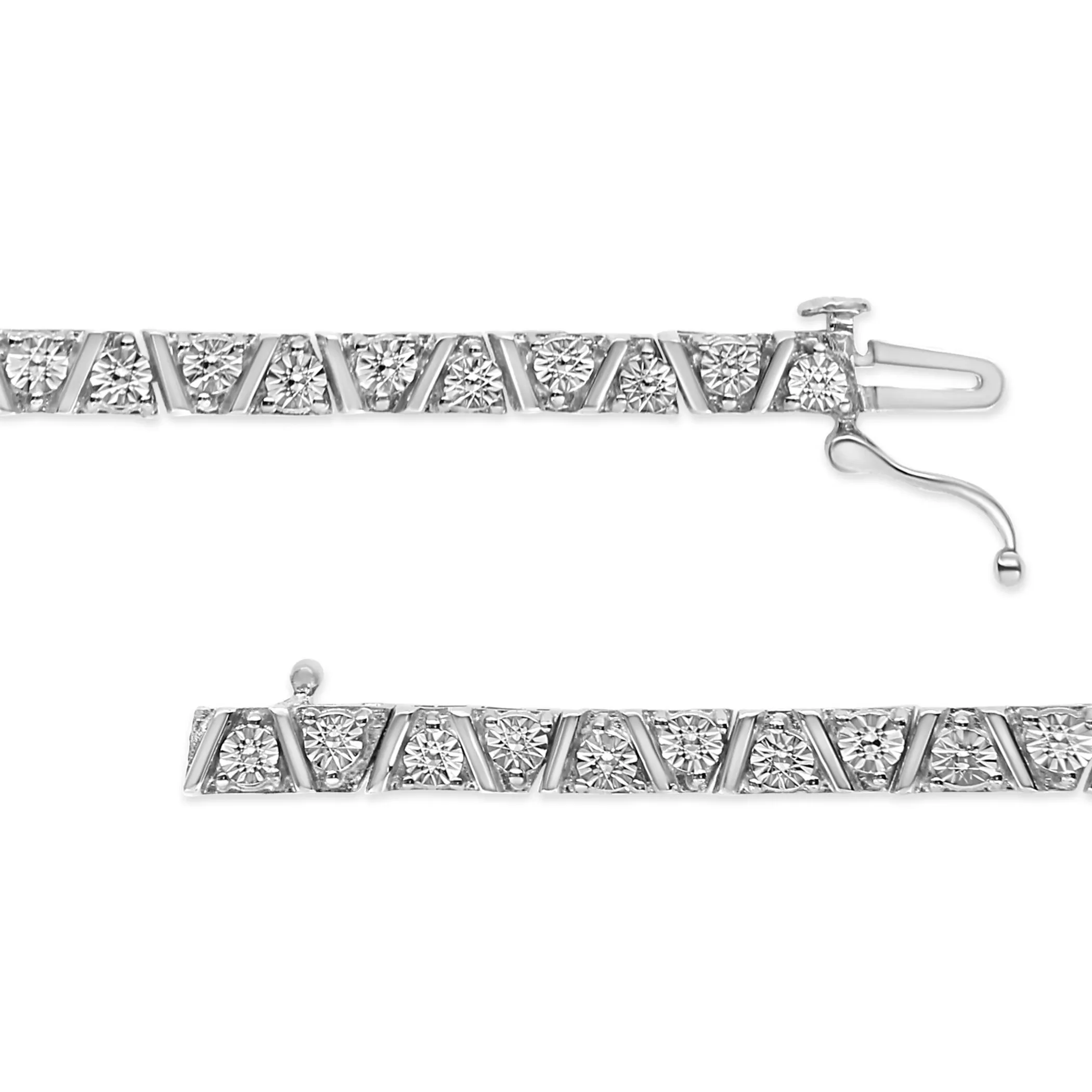 .925 Sterling Silver 1/4 Cttw Miracle-Set Diamond Modern Tennis Bracelet (I-J Color, I3 Clarity) - Size 7.25"