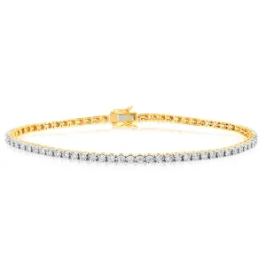 9ct Yellow Gold 1 Carat Lab Grown Diamond 18cm Tennis Bracelet with 72 Diamonds