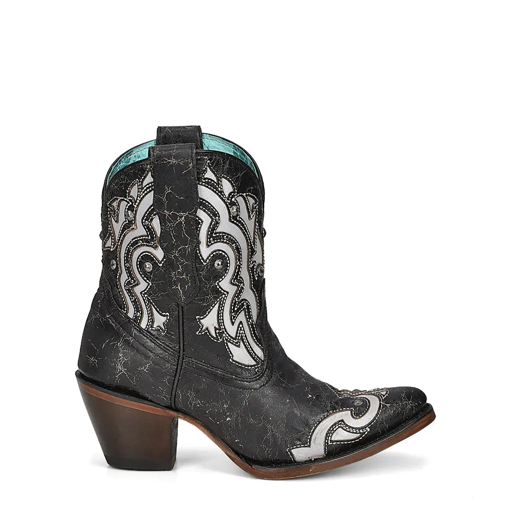 A4272 - Corral black western cowgirl leather ankle boots for women