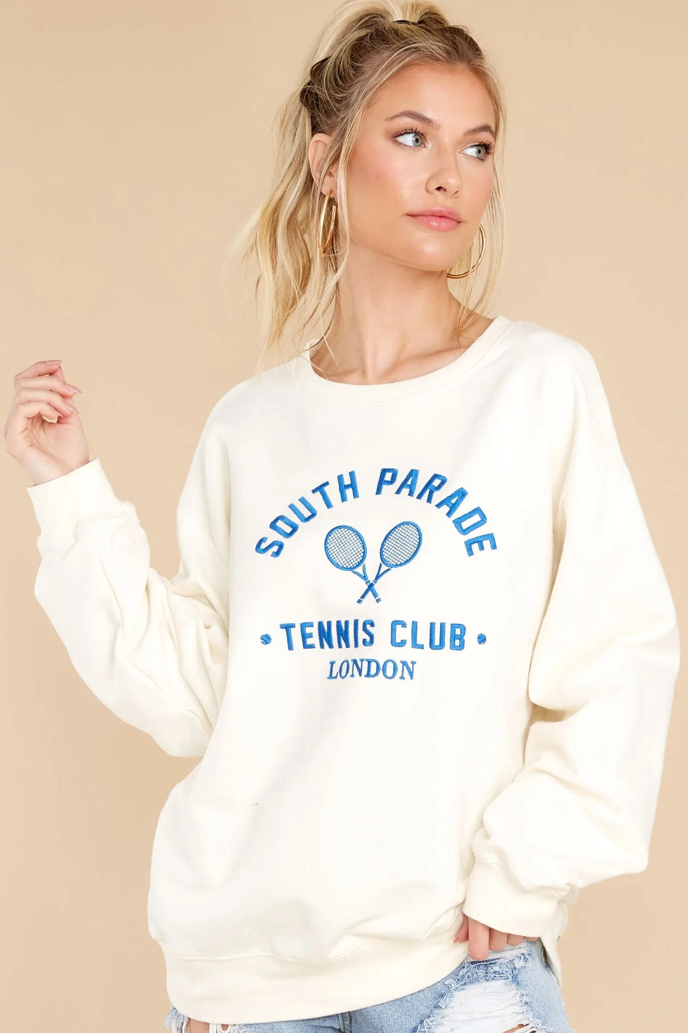 Alexa Tennis Club Off White Oversized Sweatshirt