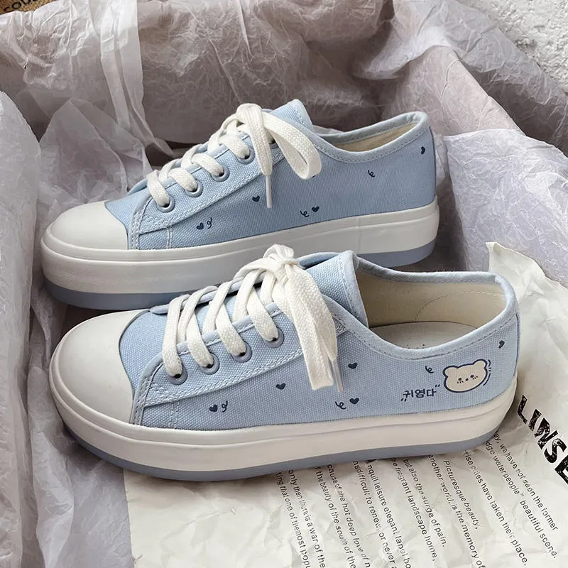 Amozae-Graduation Gift Big Sale  Korean Platform Kawaii Canvas Women Sneakers 2024 Spring Casual Canvas White Shoes Vulcanize Anime Running Tennis Rubber