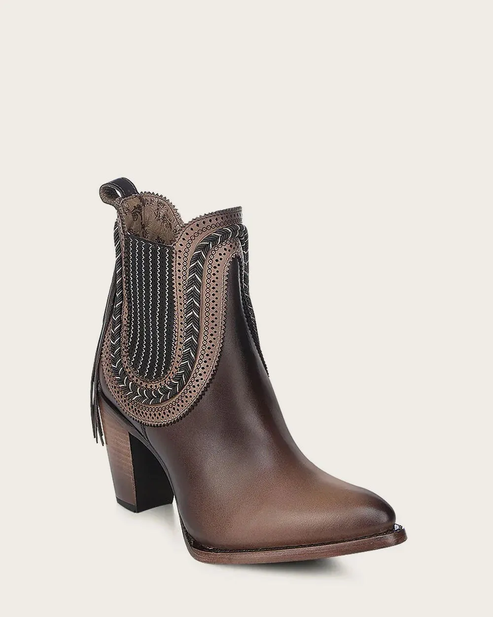 Ankle high heel brown bootie