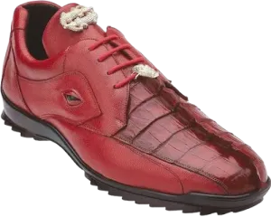 Belvedere Lace-Up Red Vasco Men's Sneakers Hornback Crocodile and Calfskin Genuine Leather