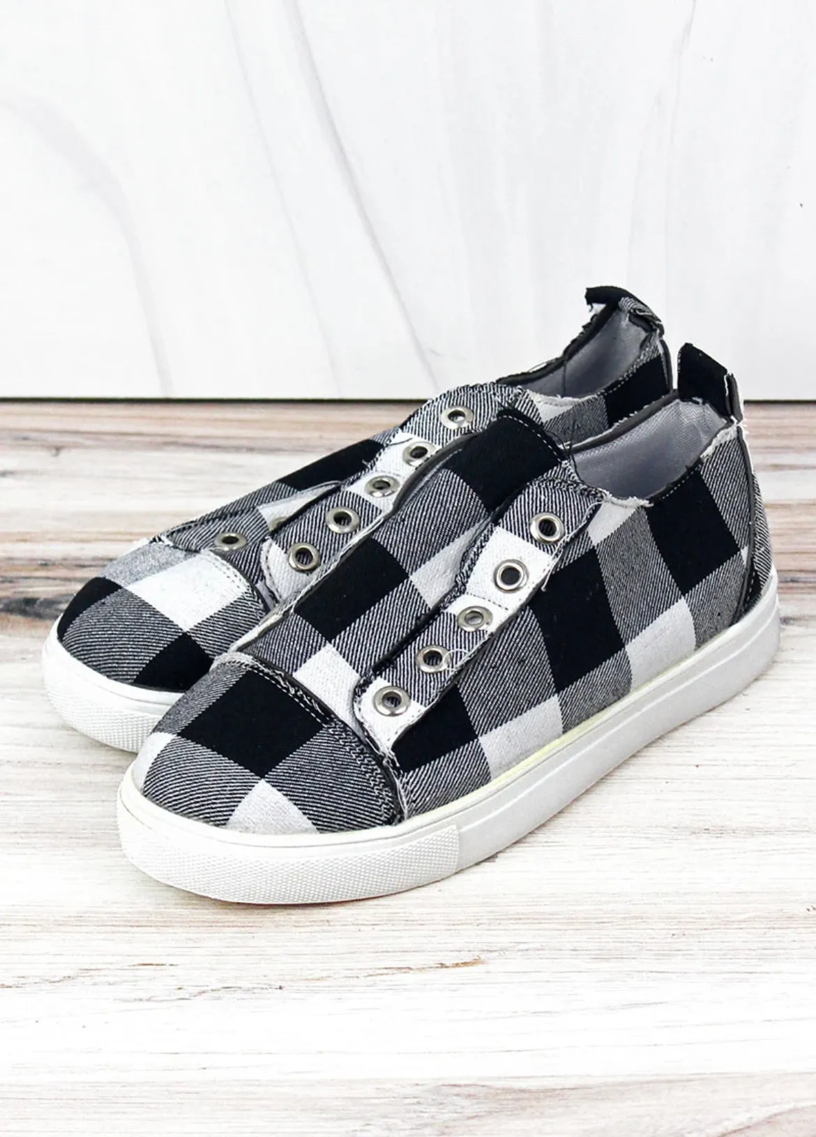 Black & White Checked Slip On Sneakers