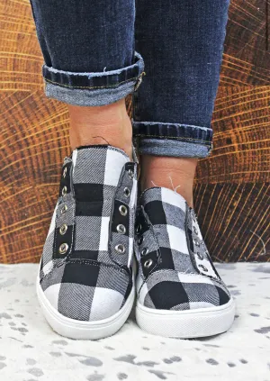 Black & White Checked Slip On Sneakers