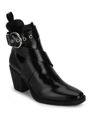 Black Box Ankle Buckle Belt Block Heel Ankle Boots