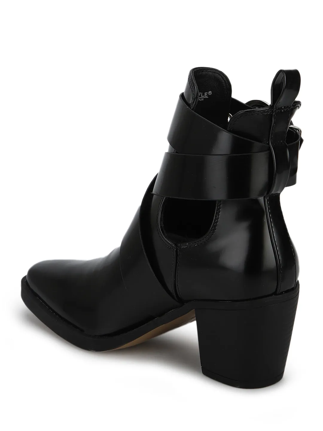 Black Box Ankle Buckle Belt Block Heel Ankle Boots