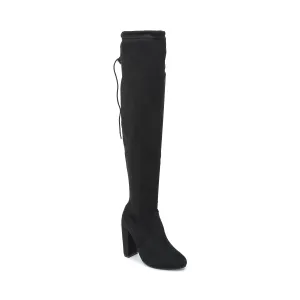 Black Faux Suede Block Heel Over The Knee Boot