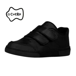 Black leather double velcro sneaker