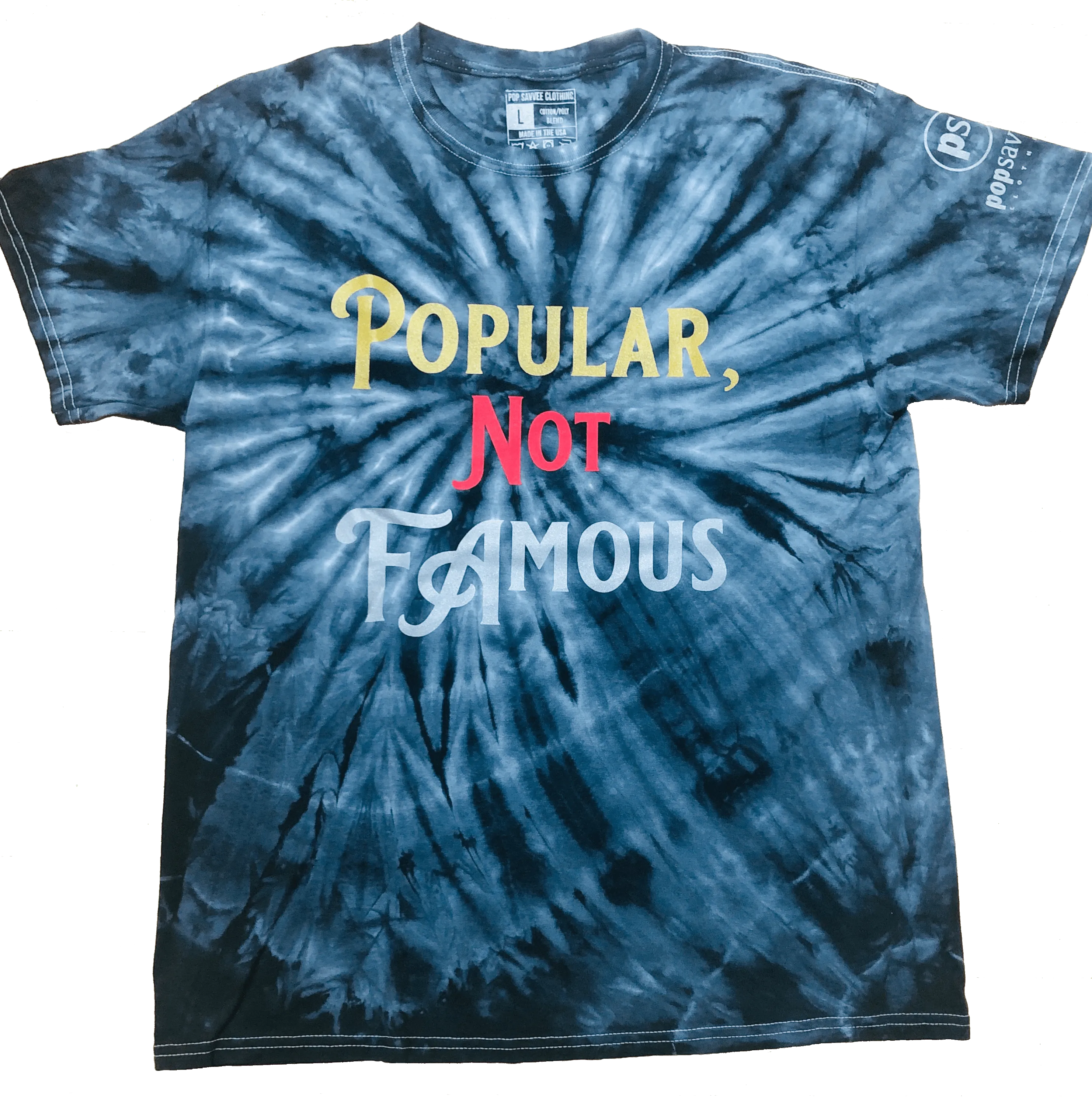 Black Tie-Dye Short Sleeve Crewneck T-Shirt w/ “Popular Not Famous” Graphic Design