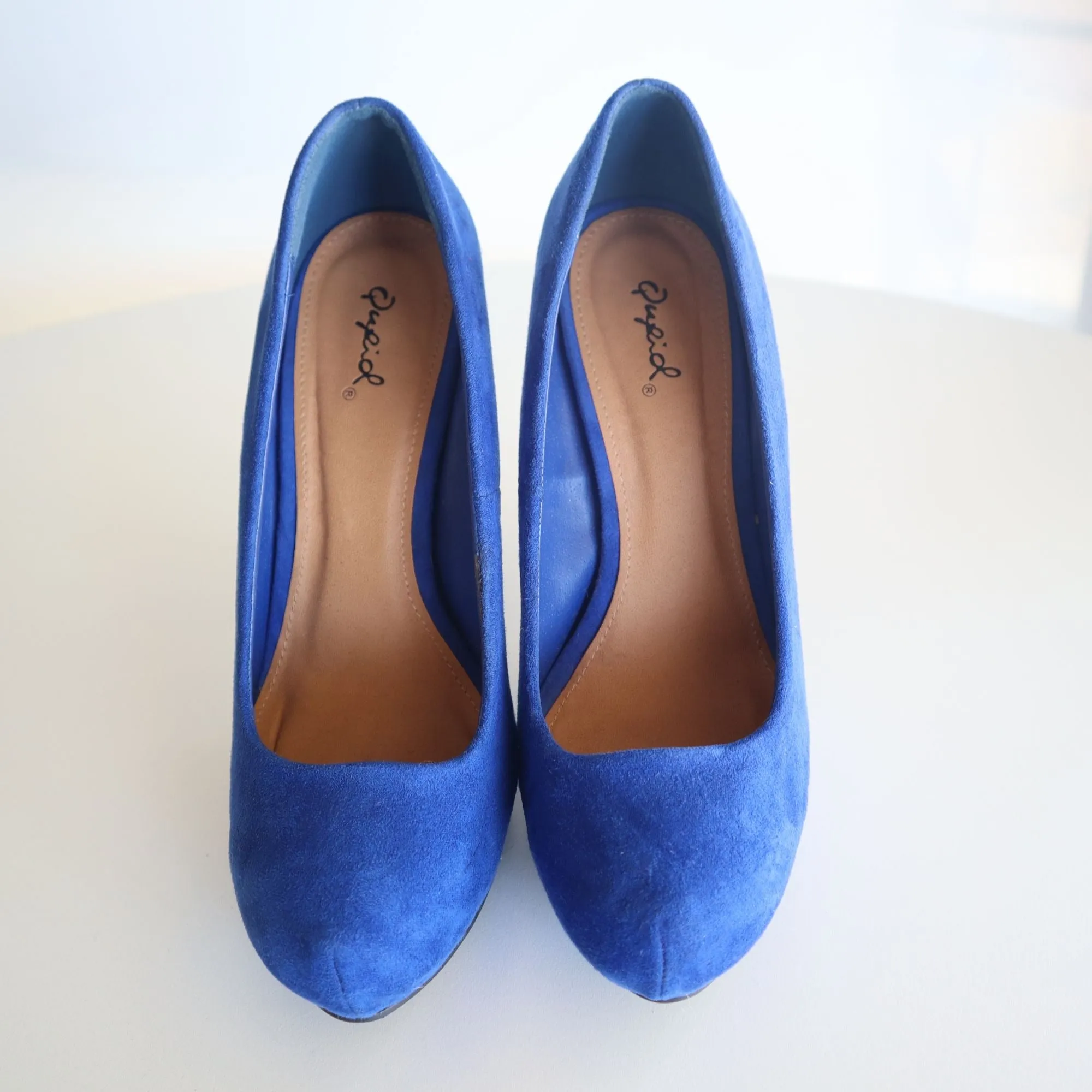 Blue Suede Closed Toe High Heels By Qupid Size 7