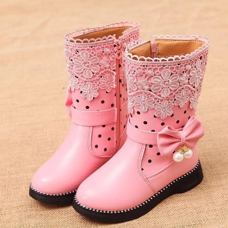 Bowknot Pendant Girl's Leather Boots - GlamzLife