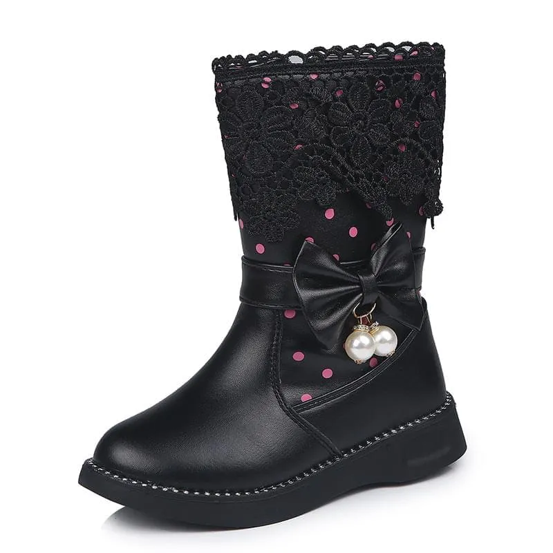 Bowknot Pendant Girl's Leather Boots - GlamzLife