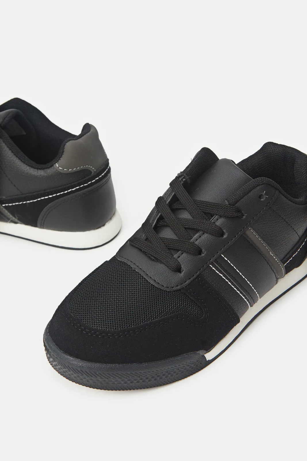 Boys Black Material Block Sneakers