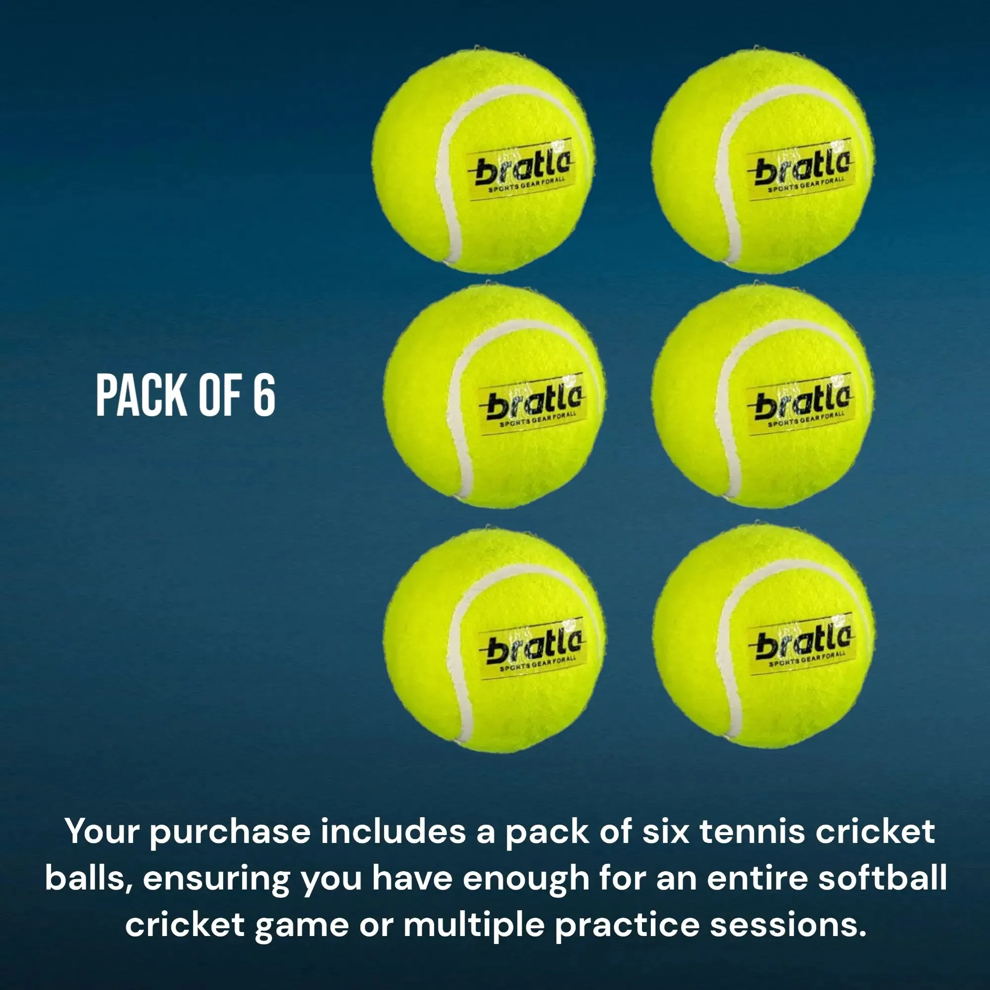 Bratla Heavy Tennis Cricket Ball 125g - Pack of 6 | Hard Tennis Balls for Softball Cricket Games