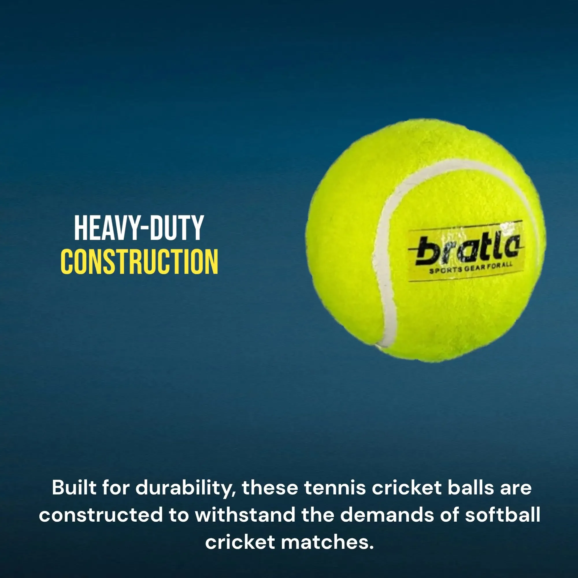 Bratla Heavy Tennis Cricket Ball 125g - Pack of 6 | Hard Tennis Balls for Softball Cricket Games