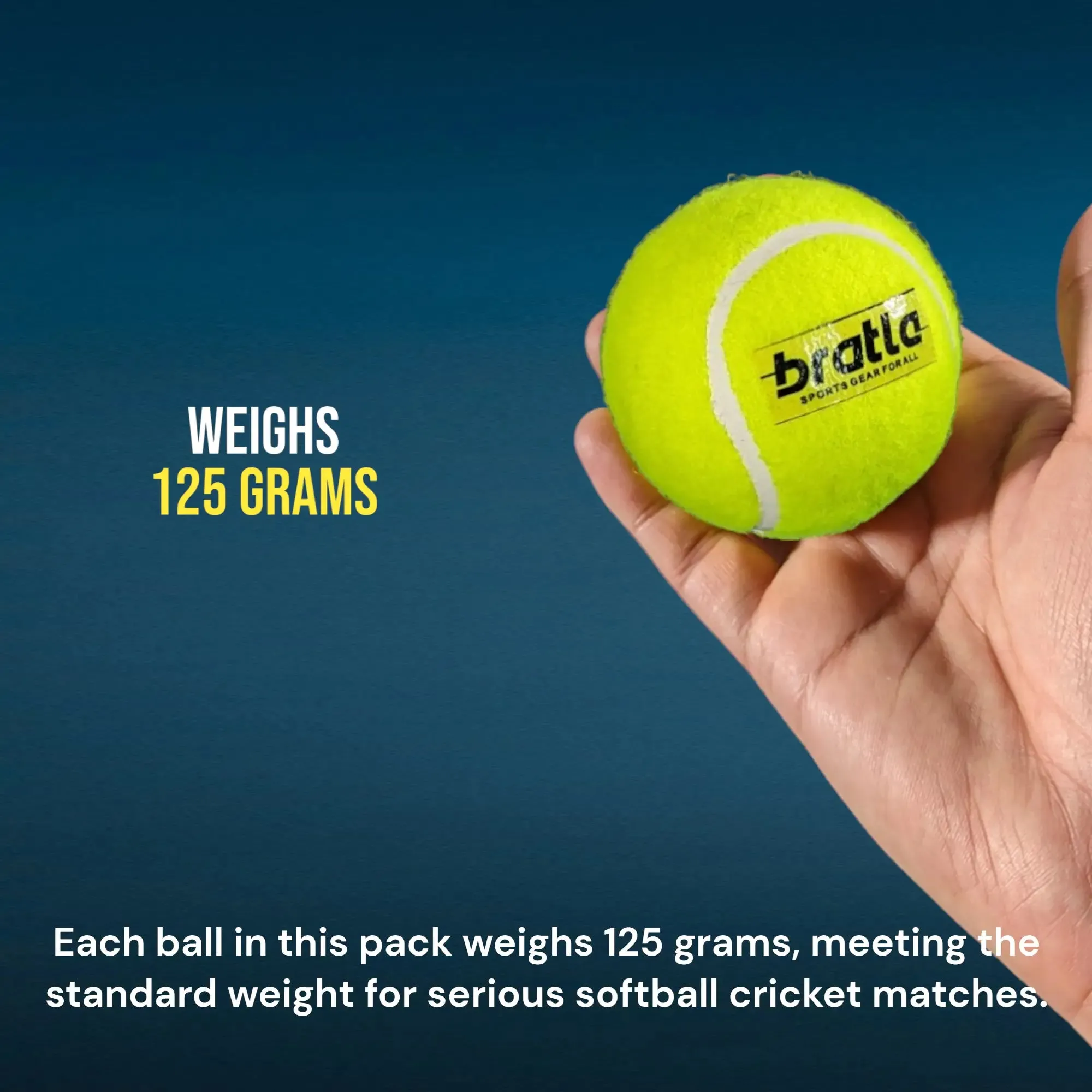 Bratla Heavy Tennis Cricket Ball 125g - Pack of 6 | Hard Tennis Balls for Softball Cricket Games