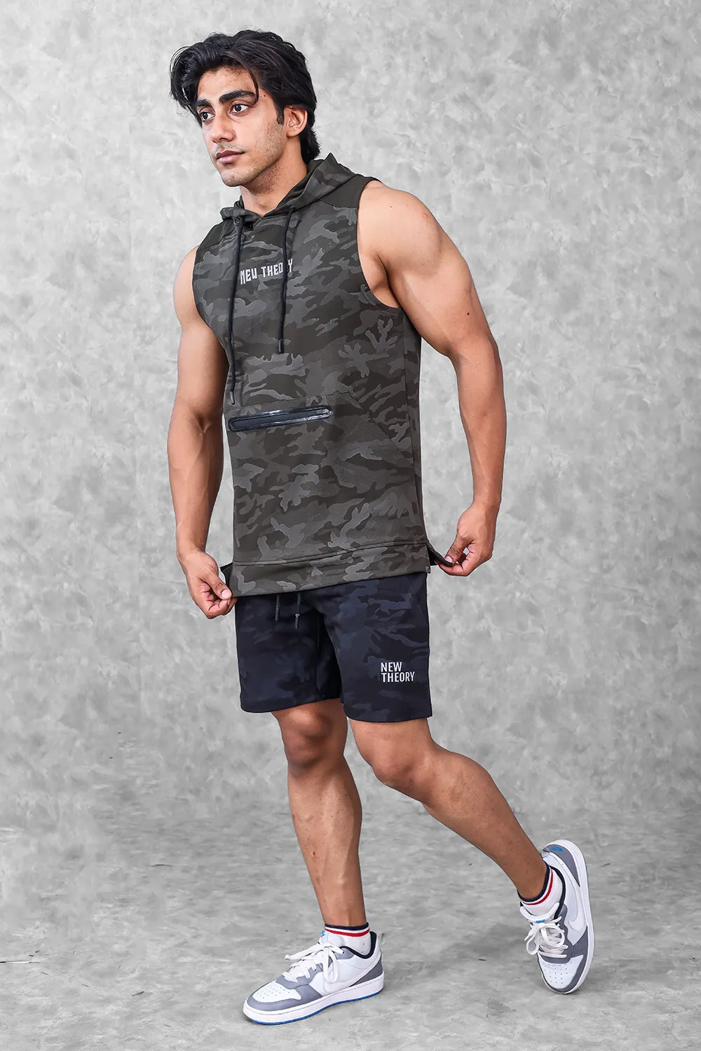 Camo Sleeveless Hoodie- Olive