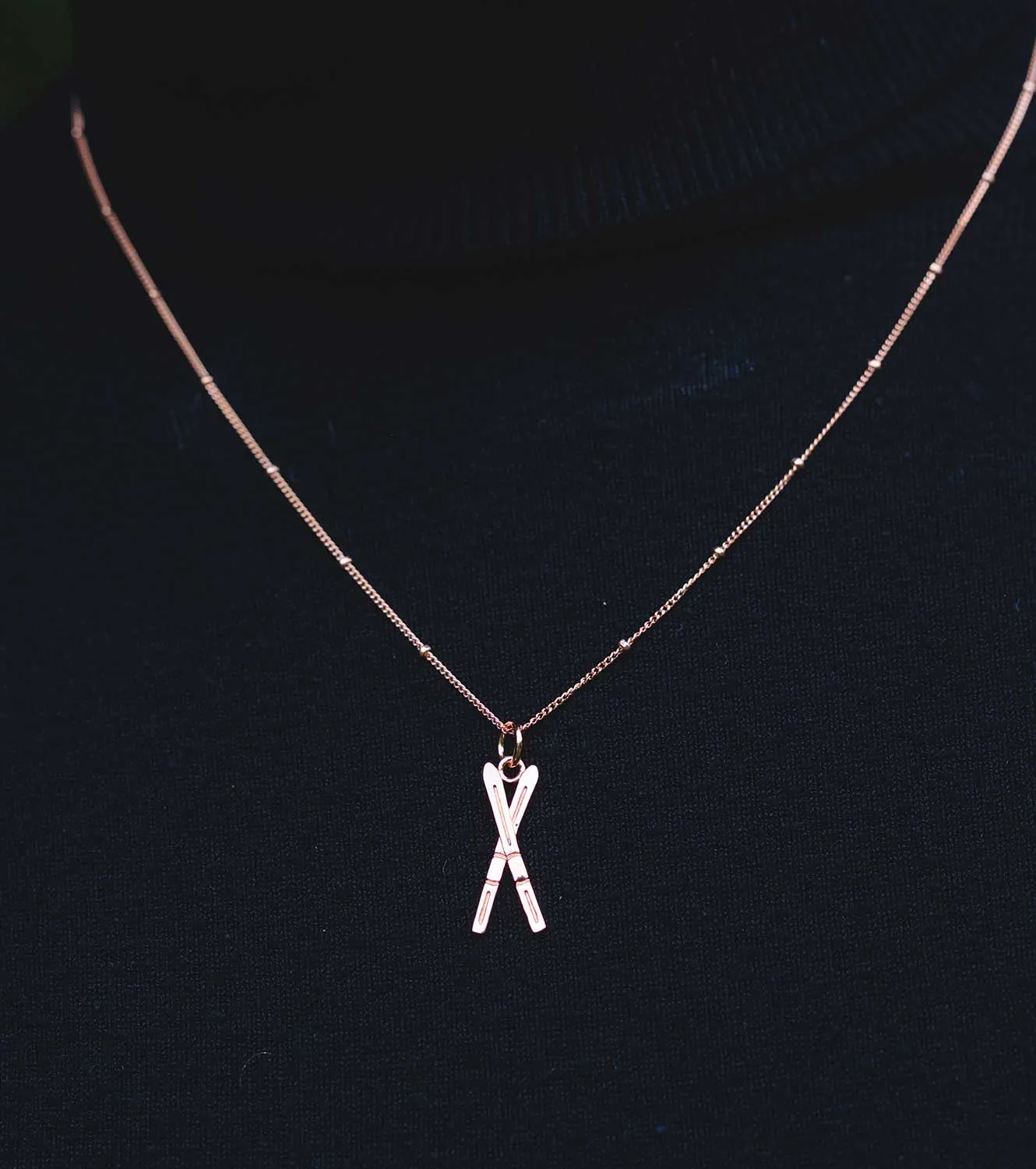 CC Sport Rose Gold Ski Charm Necklace