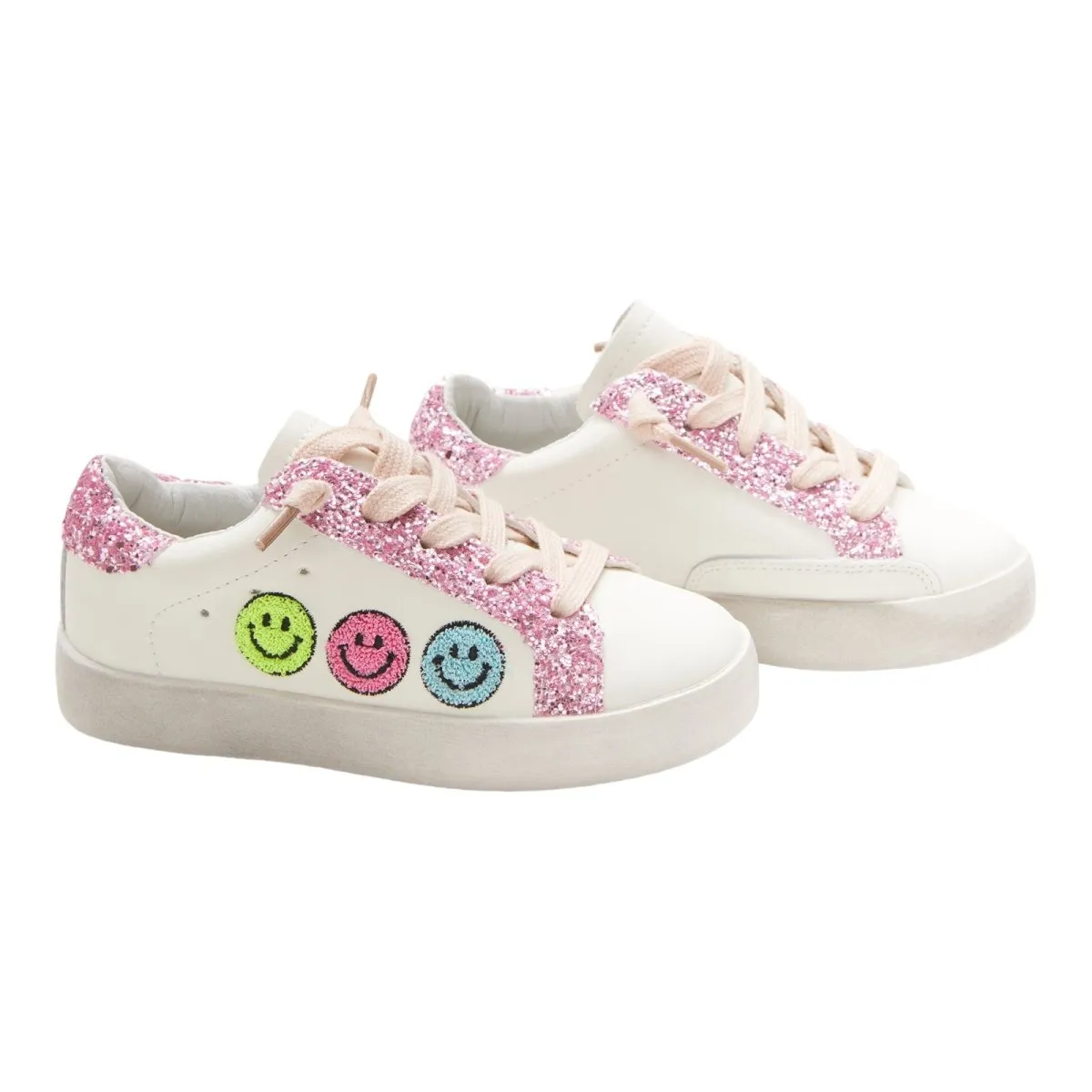 CHARLOTTE SMILEY FACE FUZZY PATCH SNEAKERS