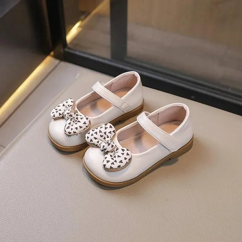 Children's Casual Shoes - Chic Leather Flats with Bowtie - TSS216