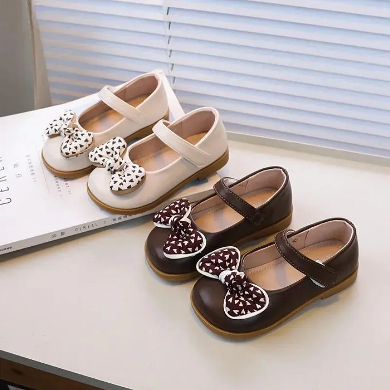 Children's Casual Shoes - Chic Leather Flats with Bowtie - TSS216