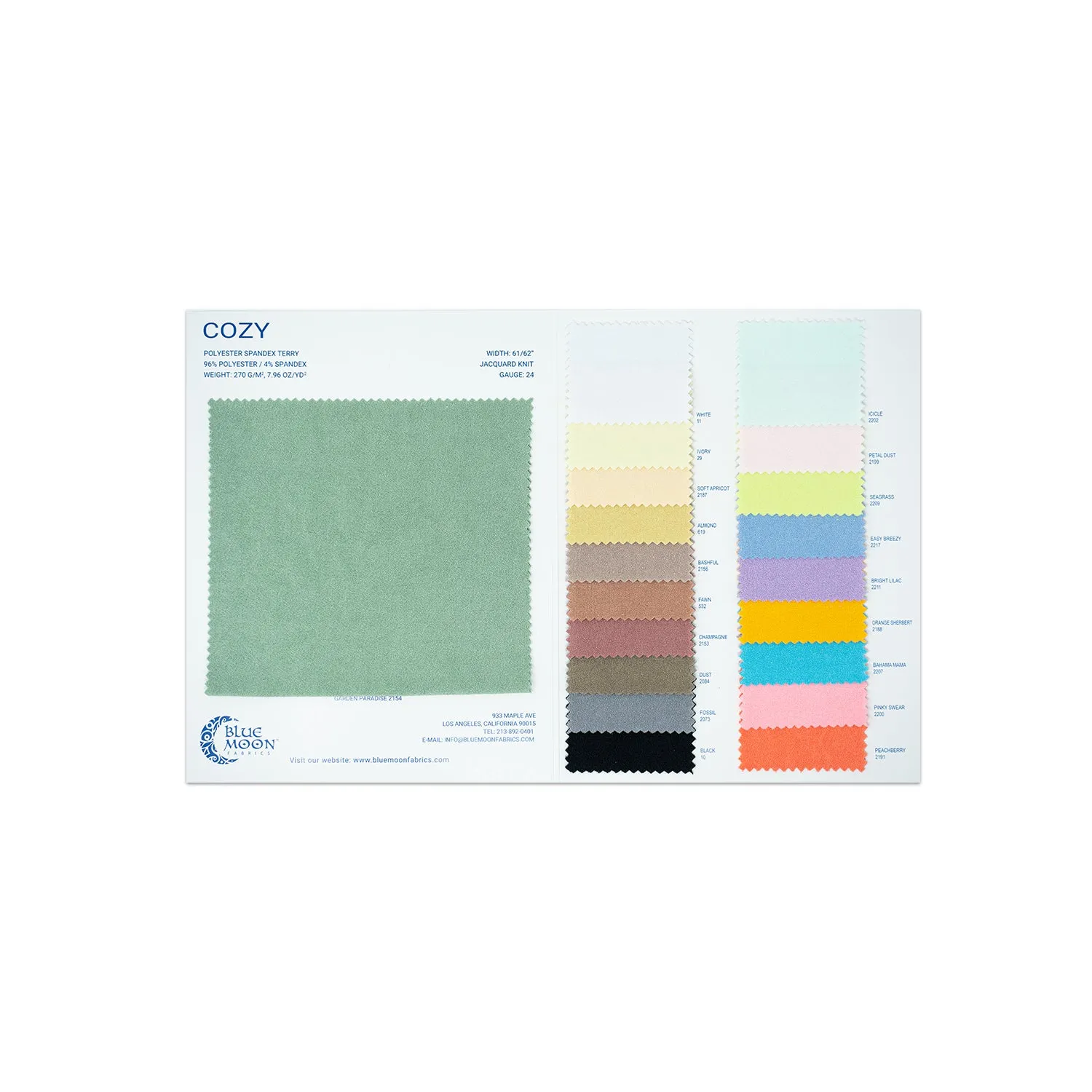 Cozy Polyester Spandex Terry Color Card | Blue Moon Fabrics