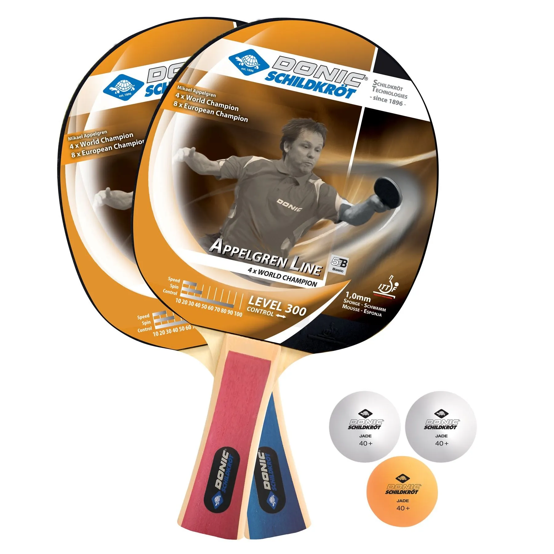 Donic Schildkrot Appelgren 300 Table Tennis Set - 2 Paddles and 3 Balls 40mm