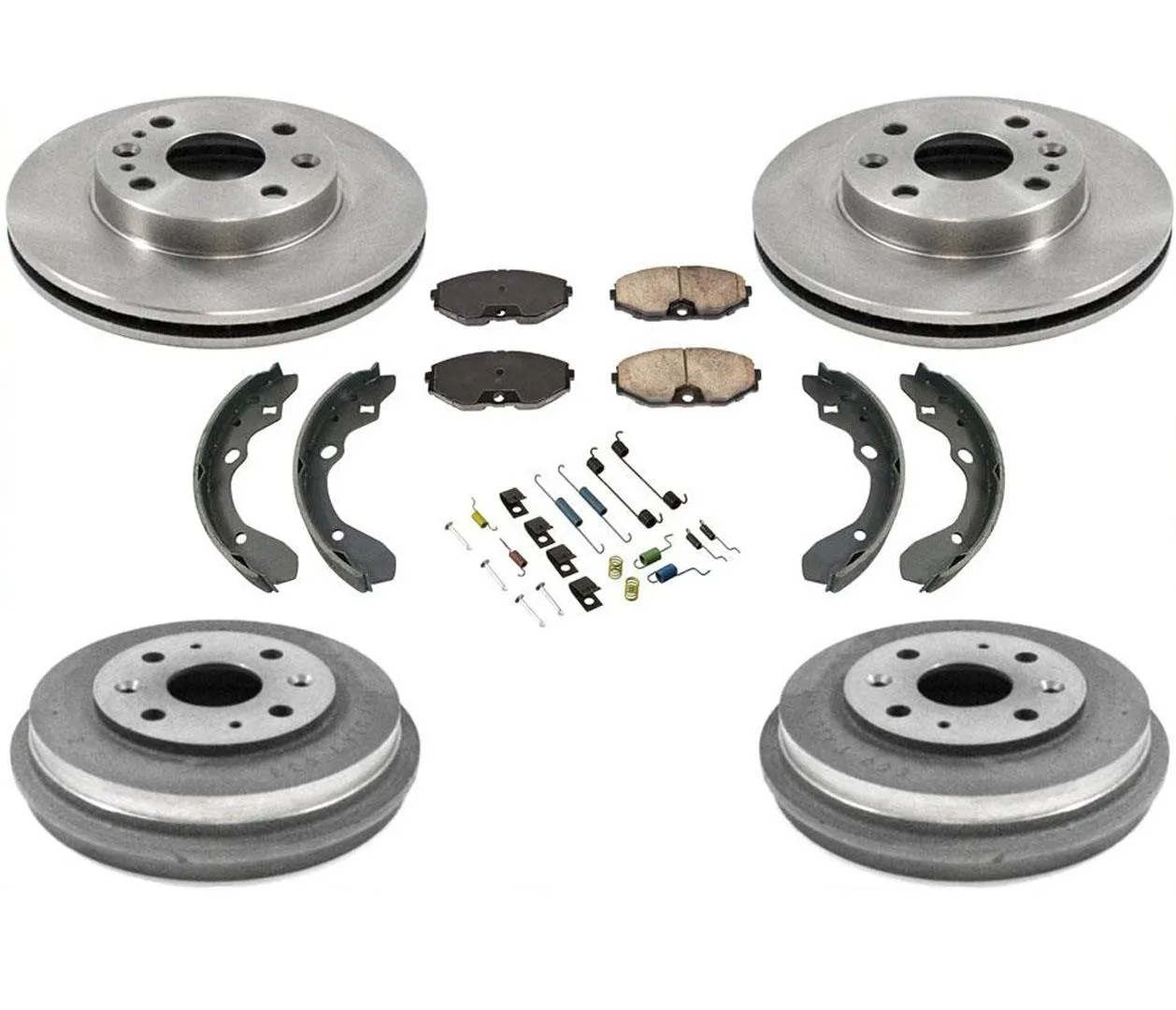 for 93-96 Ford Escort Front Disc Brake Rotors Pads W/ Brake Drums Shoes Springs