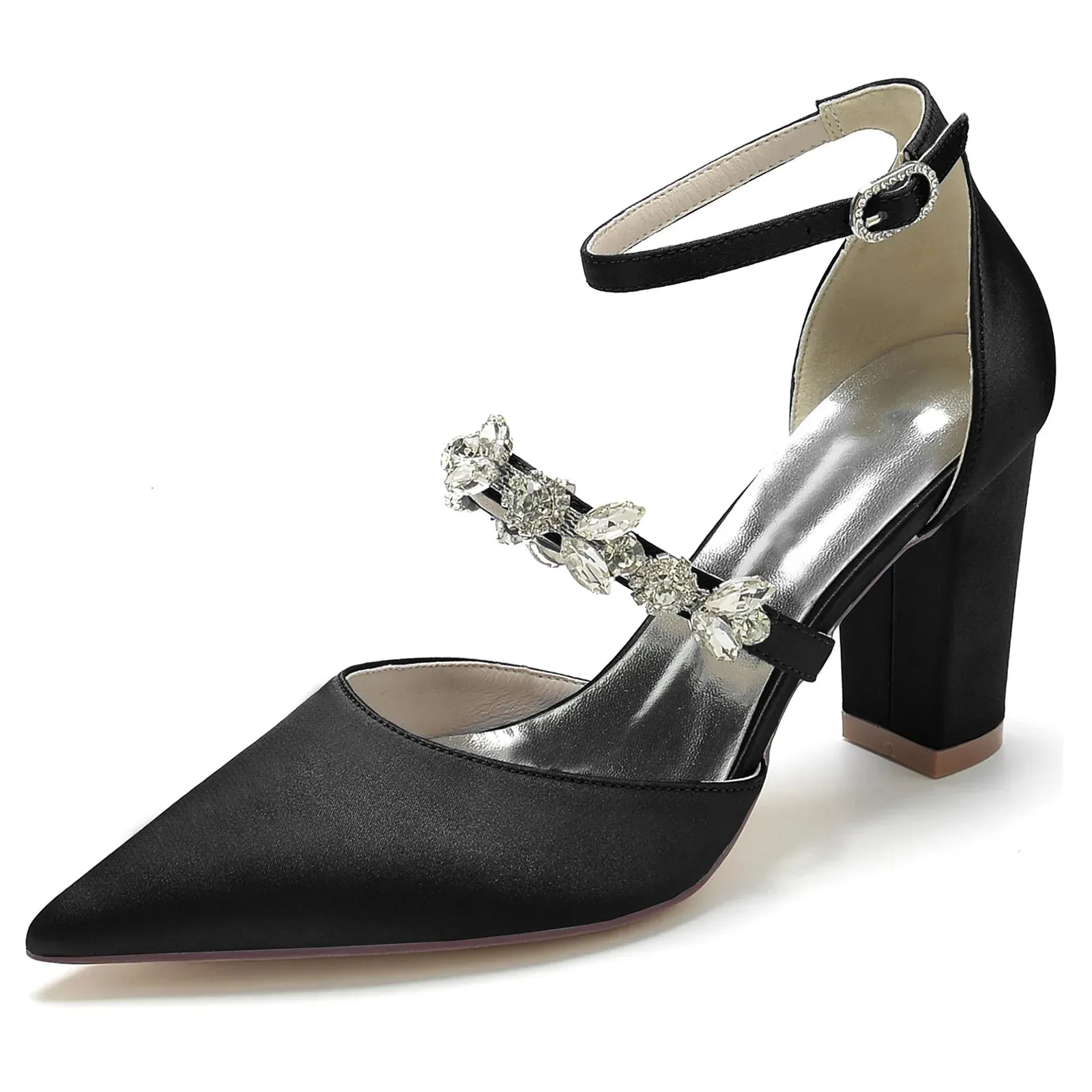 Funki Buys | Shoes | Women's Satin Crystal Block Heeled Shoes