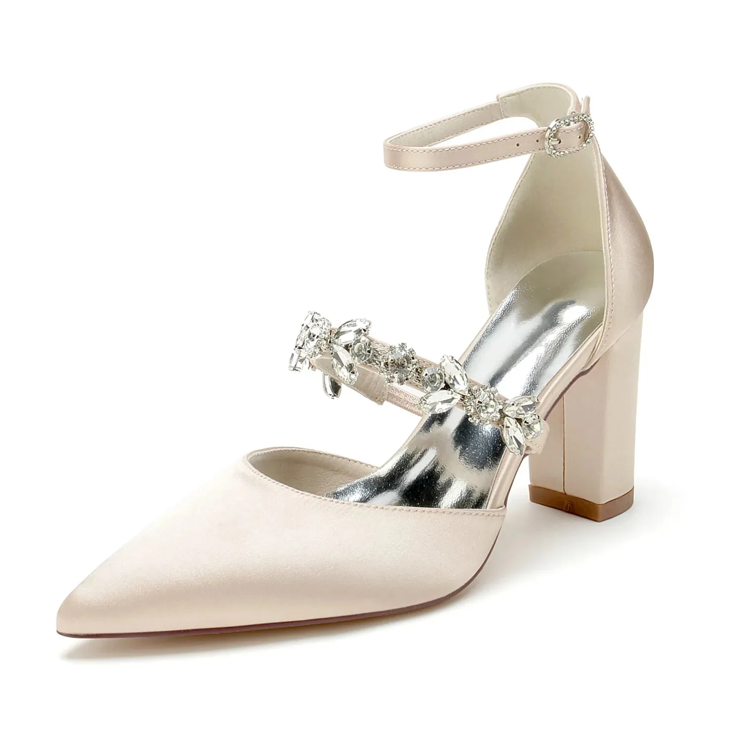 Funki Buys | Shoes | Women's Satin Crystal Block Heeled Shoes