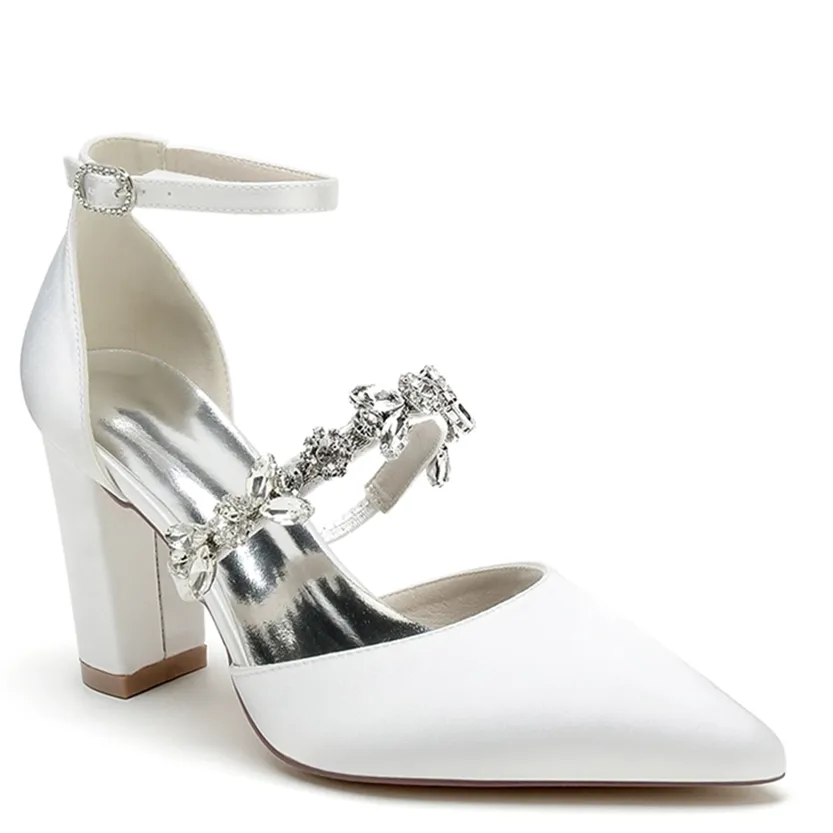 Funki Buys | Shoes | Women's Satin Crystal Block Heeled Shoes