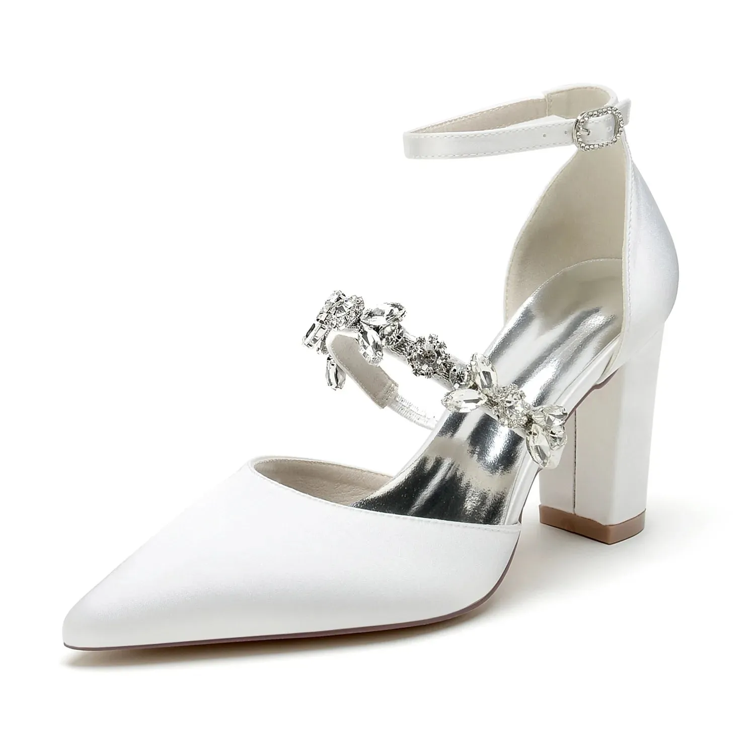 Funki Buys | Shoes | Women's Satin Crystal Block Heeled Shoes