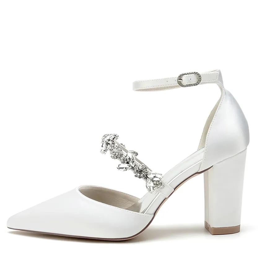 Funki Buys | Shoes | Women's Satin Crystal Block Heeled Shoes