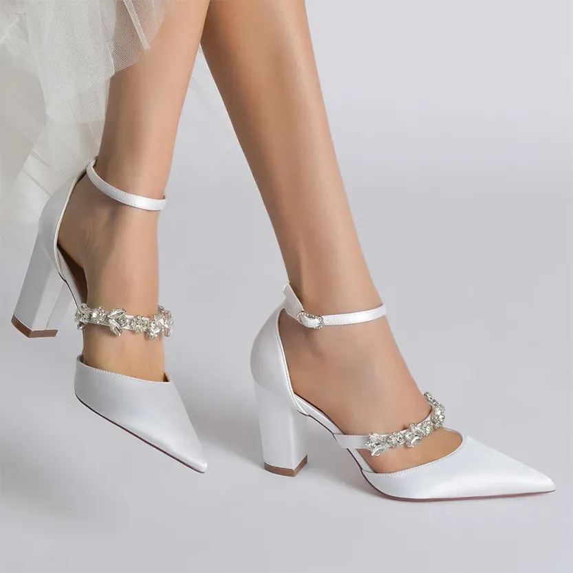 Funki Buys | Shoes | Women's Satin Crystal Block Heeled Shoes