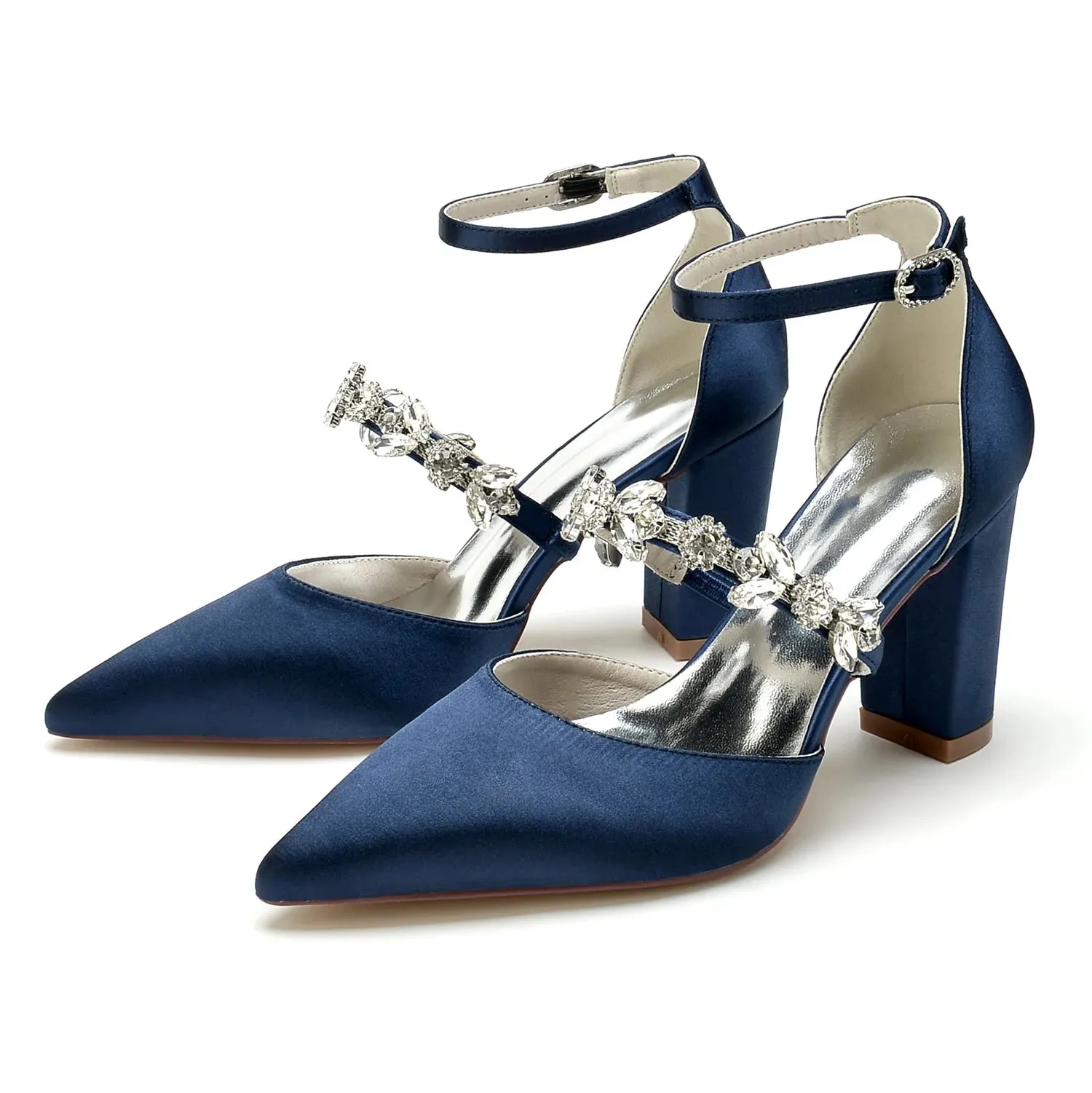 Funki Buys | Shoes | Women's Satin Crystal Block Heeled Shoes