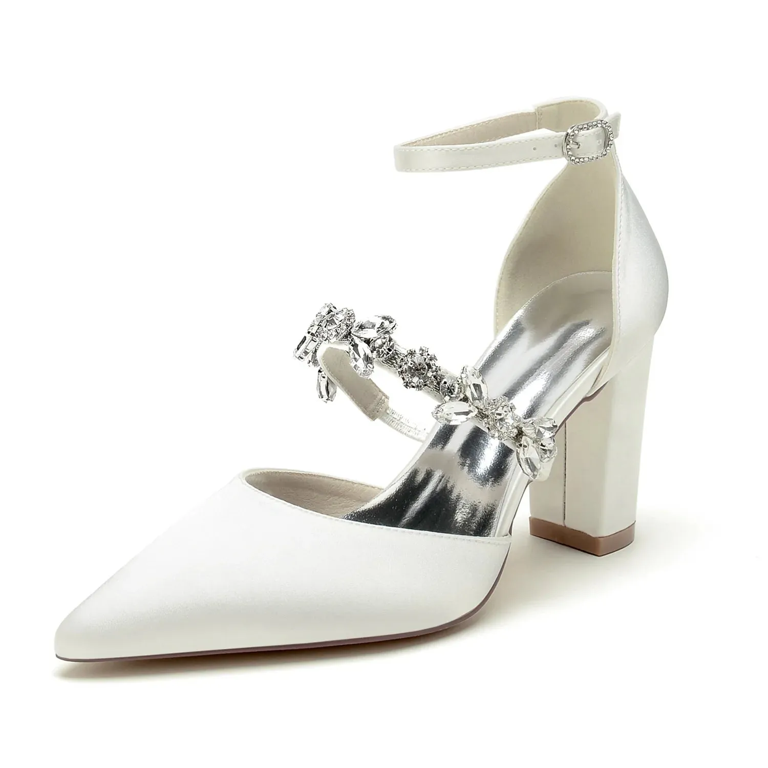 Funki Buys | Shoes | Women's Satin Crystal Block Heeled Shoes